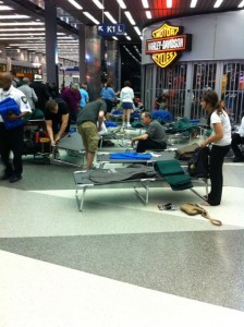 Setting up the cots at Camp O'Hare...