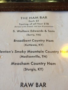 The Ham Bar Menu